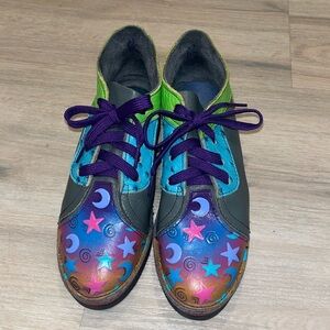Soletech Hand Painted High Top leather Sneakers Art to wear art deco moon stars
